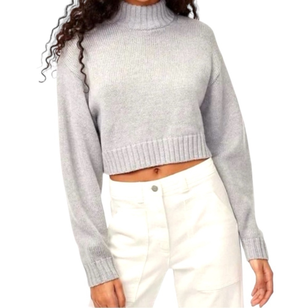 Aritzia Wilfred Gray 100% Fine Merino Knit Sweater Sz XXS Relaxed Fit Mock Neck